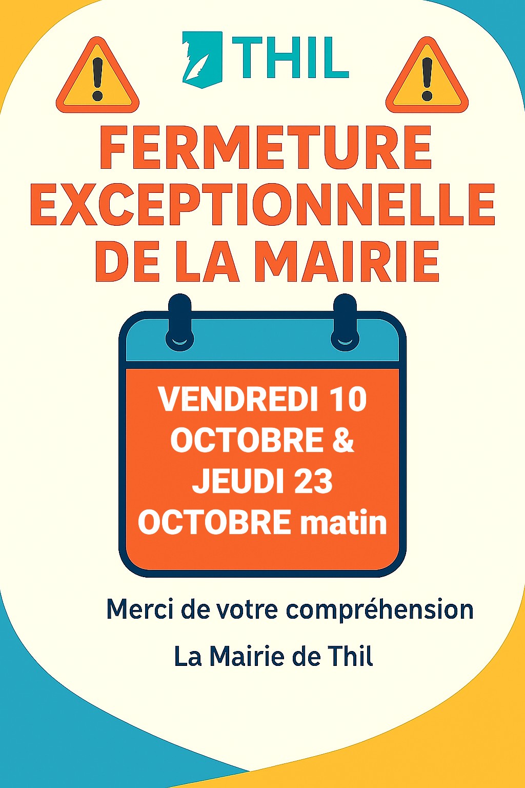 Fermeture Mairie 10 octobre & 23 octobre matin