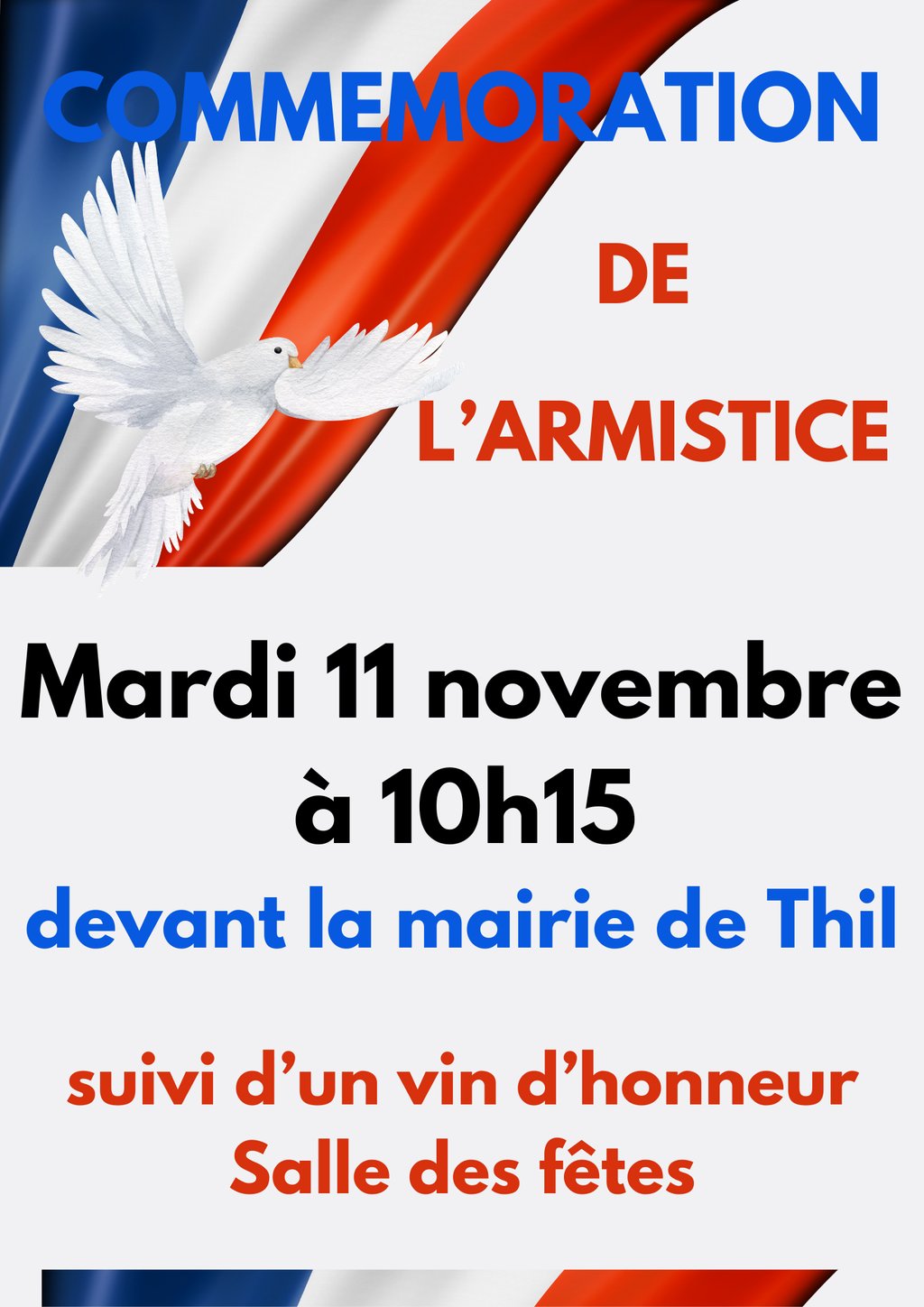 Commémoration de l’armistice 1918 : Mardi 11 Novembre à 10h15 devant la mairie