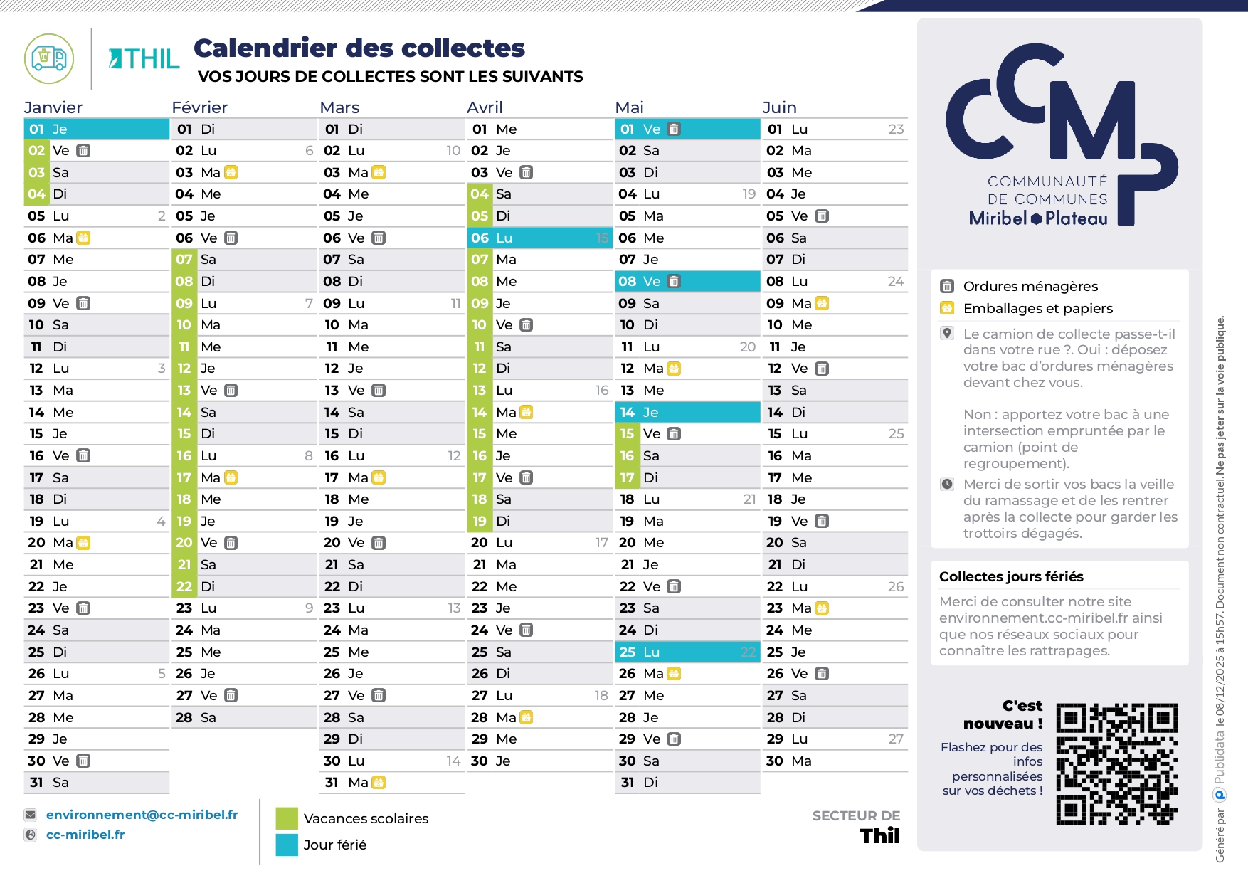 CALENDRIER DE LA COLLECTE DES DÉCHETS 2026